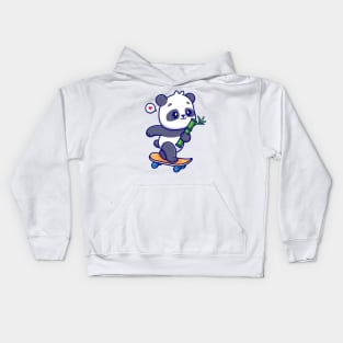 Cute Panda Holding Bamboo On Skateboard Cartoon Kids Hoodie